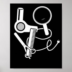 Poster Coiffeur Amour Sèche-cheveux Ciseaux Barbier Brush