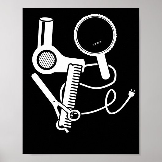 Poster Coiffeur Amour Sèche-cheveux Ciseaux Barbier Brush (Devant)