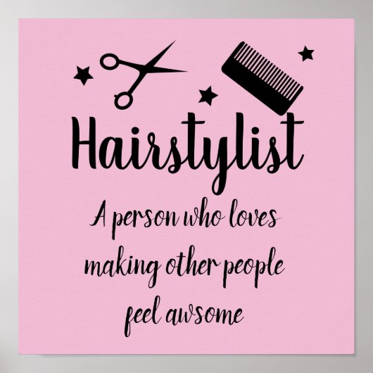 Poster Coiffeur Citation drôle Coiffeur Étoiles rose (Devant)