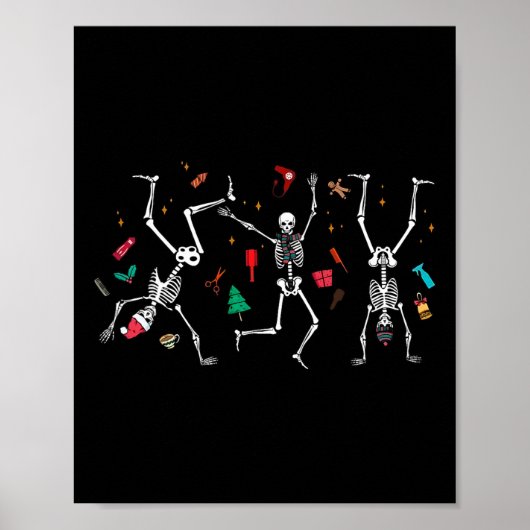 Poster Coiffeur de Noël Skeleton Dancing Coiffeur (Devant)