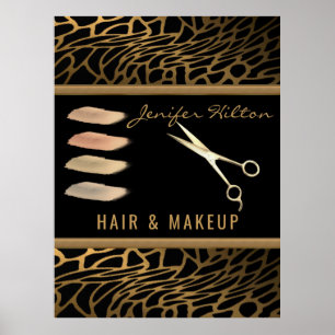 Poster Coiffeur léopard doré de luxe & salon de maquillag