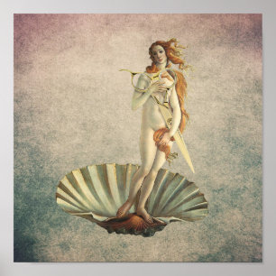 Poster Coiffeuse Styliste Vintage Venus & Gold Scissor Sa