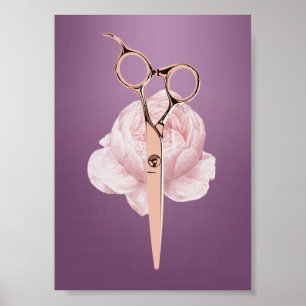 Poster Coiffeuse Stylo Rose Gold Ciseau Fleur violet Salo