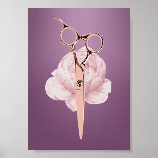 Poster Coiffeuse Stylo Rose Gold Ciseau Fleur violet Salo (Devant)
