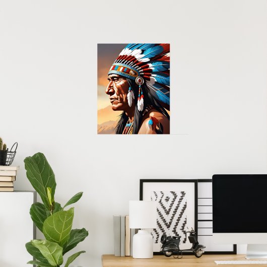 Poster Coiffure en chef amérindienne (Bureau à domicile)