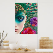 Poster Coiffure pour femme beauté Turquoise plumes (Cuisine)