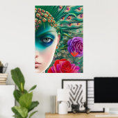 Poster Coiffure pour femme beauté Turquoise plumes (Bureau à domicile)