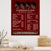 Poster Coiffures, Barbiers Hommes Tarifs (Cuisine)