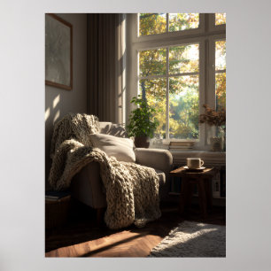 Poster Coin Automnal avec Fauteuil Beige