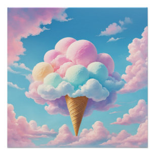 Poster Coin crème glacée nuageuse douce dans le pastel Po