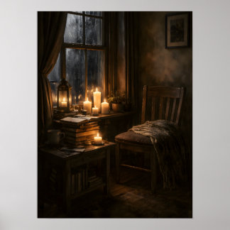 Poster Coin de lecture cosy à la lumière des bougies et a