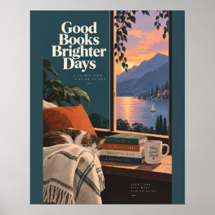 Poster Coin de lecture cosy avec chat endormi et inspirat