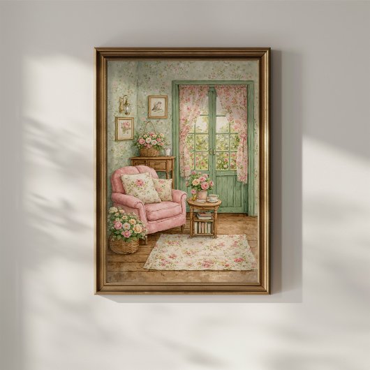 Poster Coin de lecture de jardin Shabby Chic