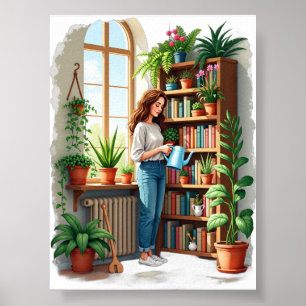 Poster Coin de lecture de livre de jardinage de maman pla