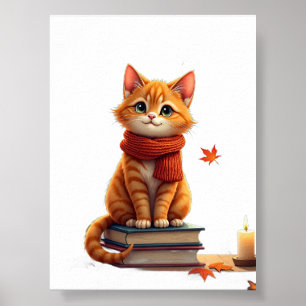 Poster Coin lecture confortable de chat d'automne Illustr