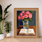 Poster Coin Lecture Rose Rose Florale Aquarelle