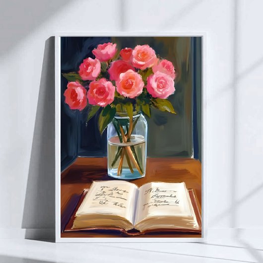Poster Coin Lecture Rose Rose Florale Aquarelle