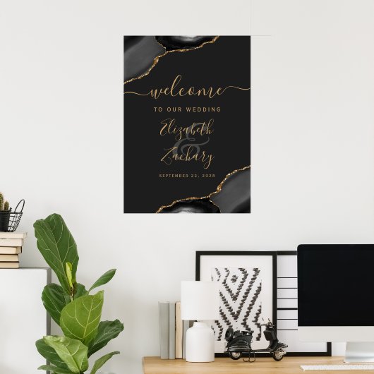 Poster Coins d'Agate Gold Noir 20x28 Mariage Bienvenue (Bureau à domicile)