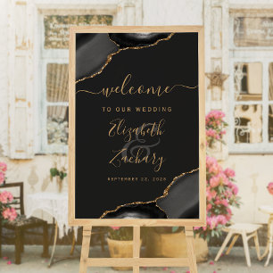 Poster Coins de galet noir et or 24x36 Bienvenue de maria