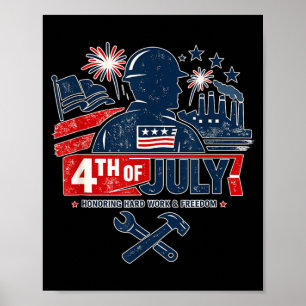 Poster Col Bleu 4 Juillet Travailleur Américain Patriotiq