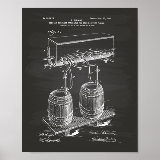 Poster Cold Air Pressure Beer 1900 Patent Art Chalkboard (Devant)