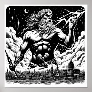 Poster Colère de Zeus encre illustration mythologie grecq