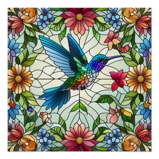 Poster Colibri avec Effet de Vitrail (Devant)