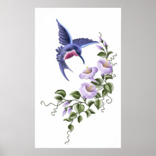 Poster Colibri avec fleurs 2 Imprimer