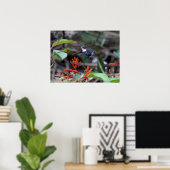 Poster Colibri en vol et fleurs rouges (Bureau à domicile)