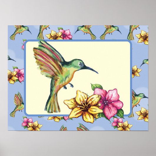 Poster Colibri et fleurs (Devant)