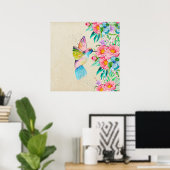 Poster Colibri et fleurs d'aquarelle (Bureau à domicile)