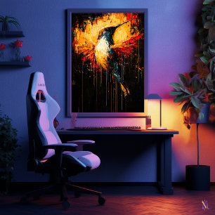 Poster Colibri expressionniste contemporain radieux