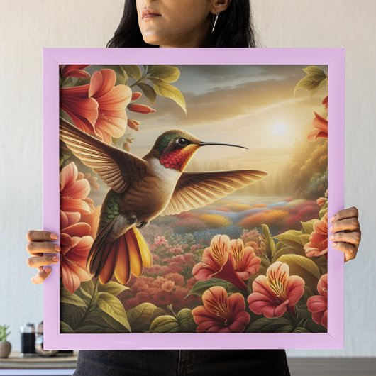Poster Colibri gracieux S'enfonçant au-dessus de la fleur