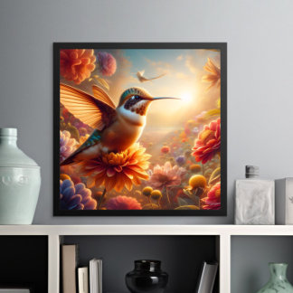 Poster Colibri gracieux S'enfonçant au-dessus de la fleur