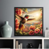 Poster Colibri gracieux S'enfonçant au-dessus de la fleur