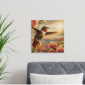 Poster Colibri gracieux S'enfonçant au-dessus de la fleur