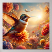 Poster Colibri gracieux S'enfonçant au-dessus de la fleur (Devant)