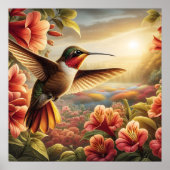 Poster Colibri gracieux S'enfonçant au-dessus de la fleur (Devant)