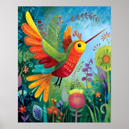 Poster Colibri œuvre d'art colorée (Devant)