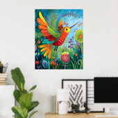 Poster Colibri œuvre d'art colorée (Bureau à domicile)