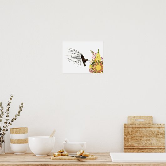 Poster Colibri, soleil et fleurs (Cuisine)