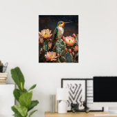 Poster Colibri sur un cactus en fleurs (Bureau à domicile)