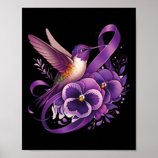 Poster Colibri tenant un ruban de pensée violette Heimerh (Devant)