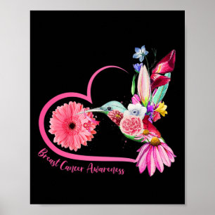 Poster Colibri Tournesol rose Ruban Cancer du sein Aw