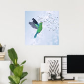 Poster Colibri Vert Avec Fleur De Cerisier Bleu (Bureau à domicile)