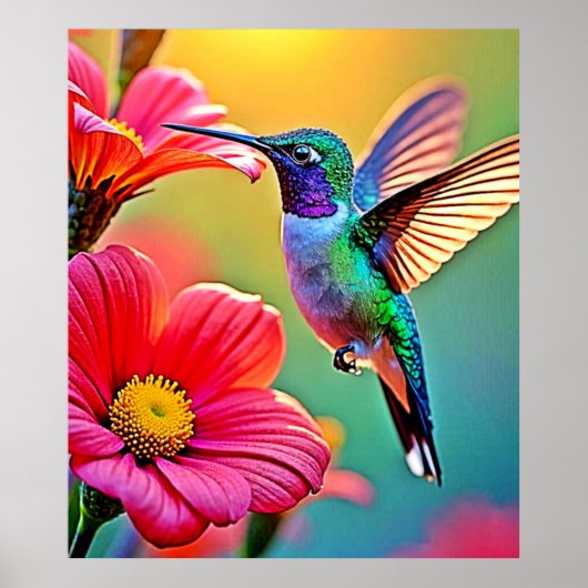 Poster Colibri vibrant au coucher du soleil (Devant)