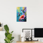 Poster Colibris colorés avec fleur tropicale vibrante (Bureau à domicile)