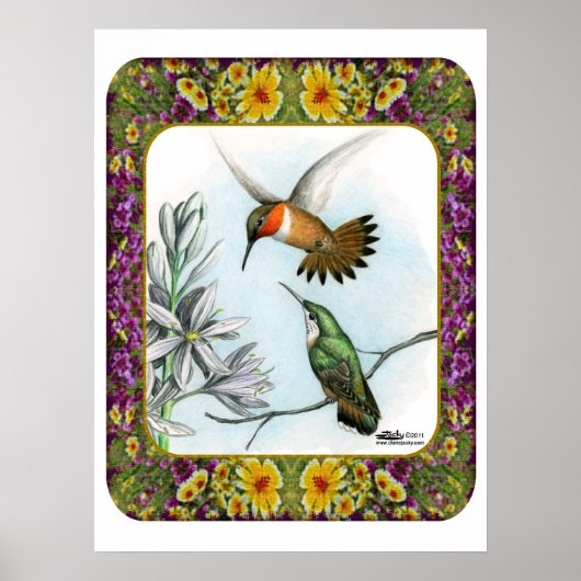 Poster Colibris et fleurs #2 (Devant)