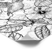 Poster Colibris et fleurs d'hibiscus b&w (Coin)
