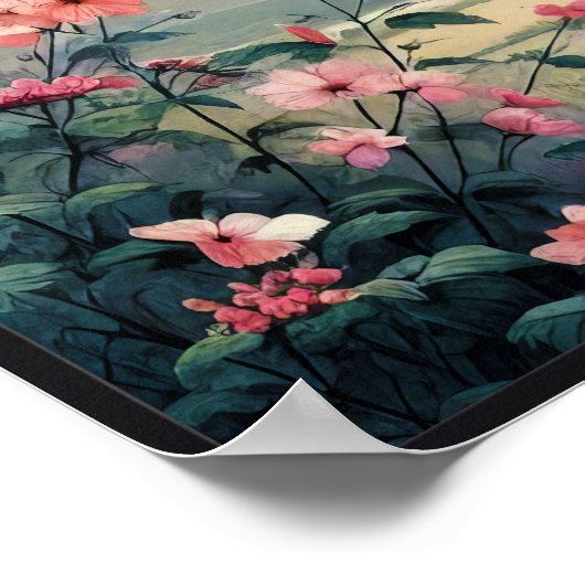 Poster Colibris et Fleurs sauvages avec cadre en option (Coin)